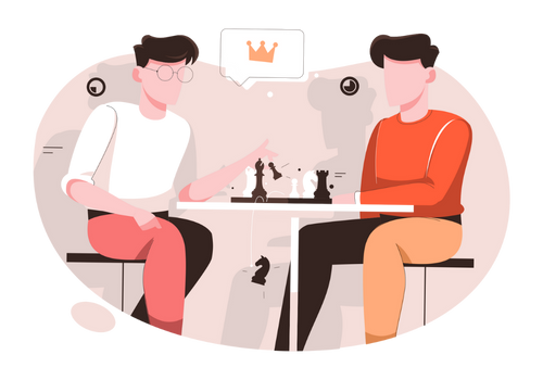 Illustration of playing chess by two youngsters